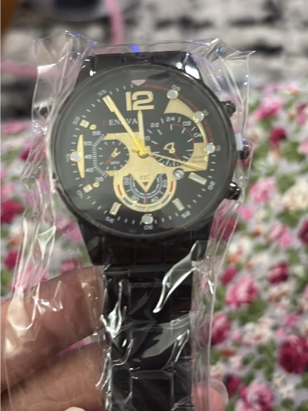 ENJIVA Black and Gold Men's Watch with Multifunction Dial